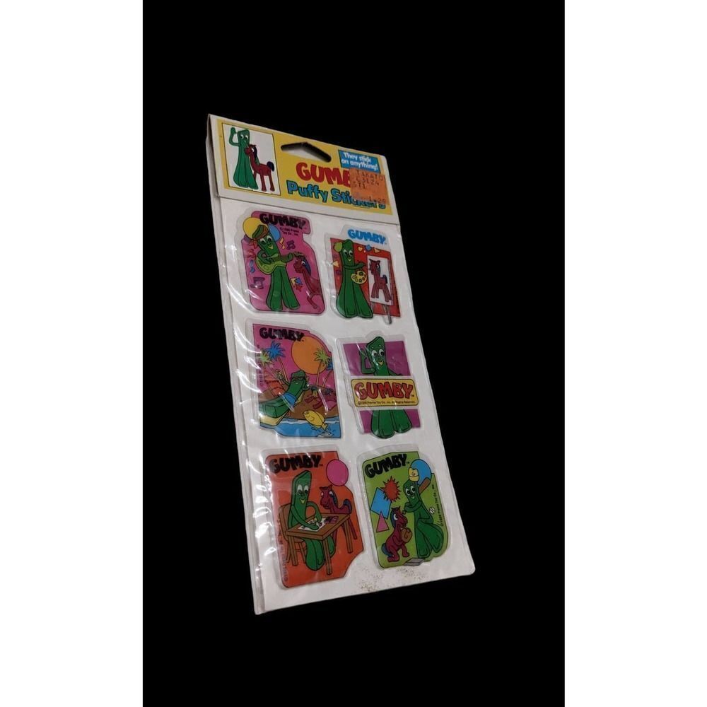 Gumby Pokey Cartoon Puffy Stickers Vintage NOS Sealed 1988 Gordy Prema